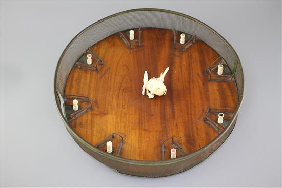 A rare mid 19th century Jaques of London Game of Cannonade of Castle Bagatelle, comprising a circular mahogany board, 38cms diameter,